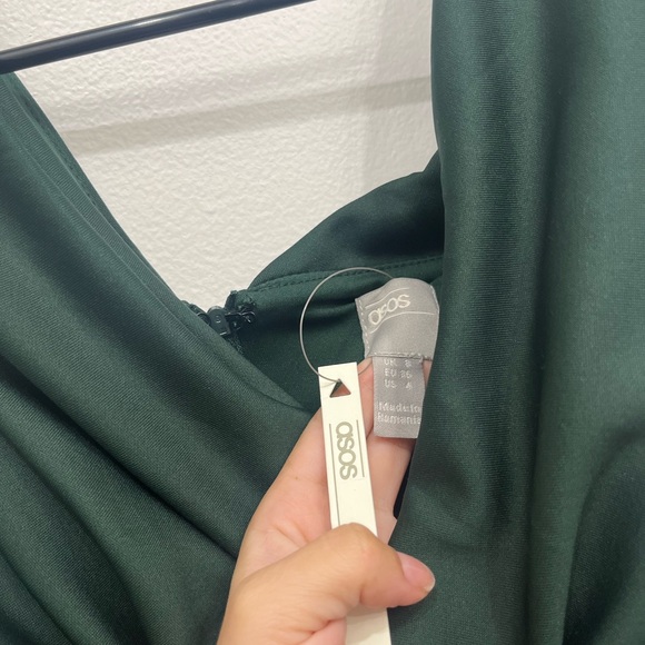 NWT ASOS Elegant Green Fit-and-Flare One-Shoulder Dress Sz 4 - Picture 4 of 4